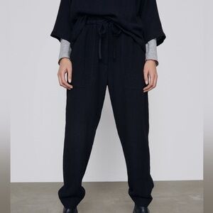 Zara High Waisted Textured Trouser Blue - S